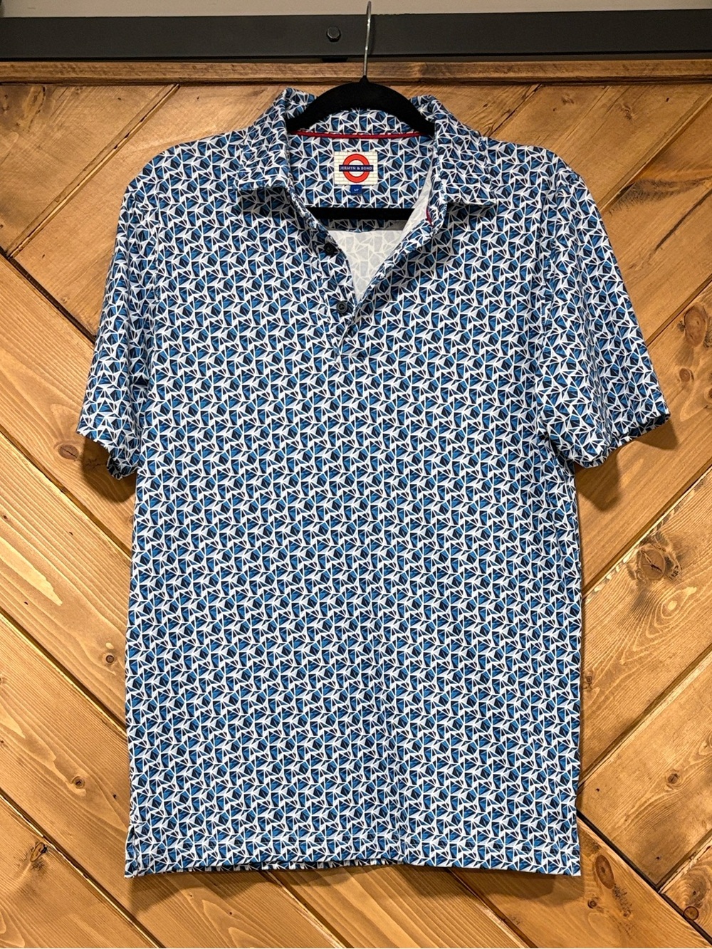 Men's Blue Patterned Short-Sleeve Polo Jermyn & Bond Tip Top Golf